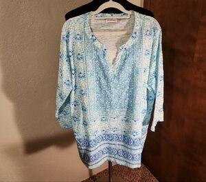 I.B. Diffusion Blue Patterned Tunic Top XXL